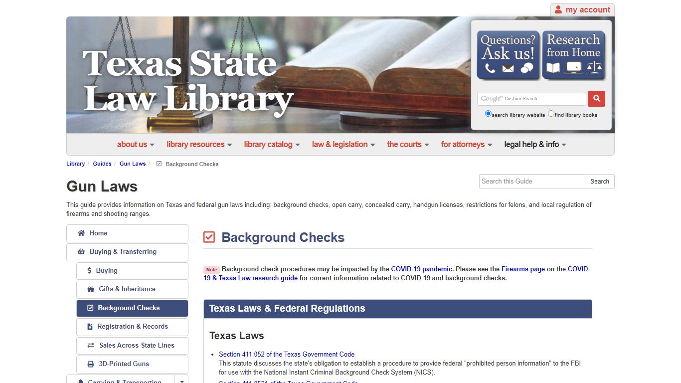 Background Checks - Gun Laws - Guides at Texas State Law Library